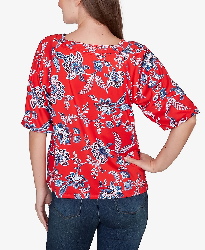 Ruby Rd. Petite Square Neck Floral Puff Print Top