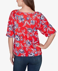 Ruby Rd. Petite Square Neck Floral Puff Print Top