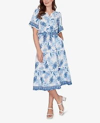 Ruby Rd. Petite Floral Toile Tie-Waist Tiered Dress