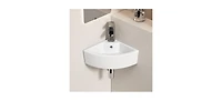 Busdays Wall Mounted Triangle Corner Vessel Sink Gloss Ceramic Space Saving Bathroom Sink