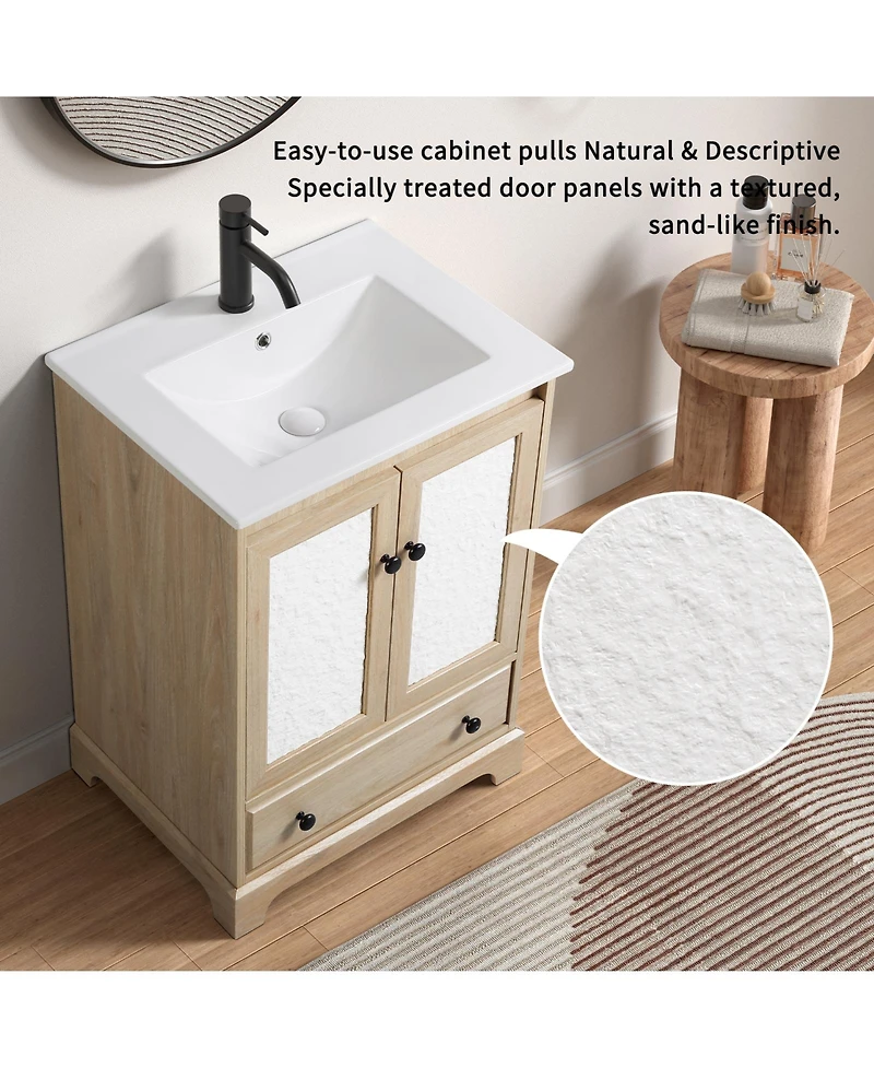 Busdays Bathroom vanity with sink Modern Bathroom Vanity with Ceramic Basin 1 Drawer, Free Standing Bathroom Storage