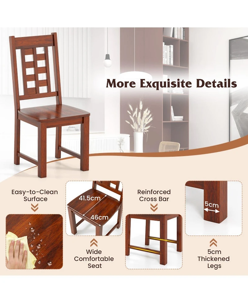 Gouun Set of 2 Solid Rubber Wood Dining Chairs with High Back