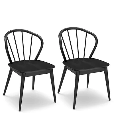 Gouun Set of 2 Windsor-Style Spindle-Back Dining Chairs with Wide Contoured Seat