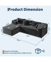 gaomon 106.7" Modular Sectional Sofa, L-Shaped Cloud Couch with Chaise