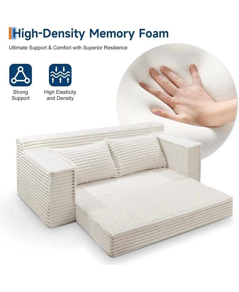 gaomon 75" Convertible Sofa Bed, Boneless Futon Couch with 2 Pillows, Pull-Out Loveseat Sleeper