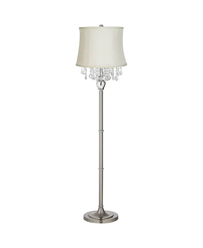 360 Lighting Chandelier Floor Lamp 62.5" Tall Satin Steel Chrome Crystals Creme Fabric Drum Shade for Living Room Reading Bedroom Office