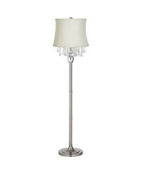 360 Lighting Chandelier Floor Lamp 62.5" Tall Satin Steel Chrome Crystals Creme Fabric Drum Shade for Living Room Reading Bedroom Office