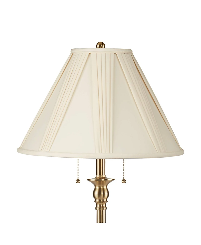 360 Lighting Dyna Traditional 58" Tall Standing Floor Lamp Pole Pull Chain Antique Brass Finish Pleated French Shade