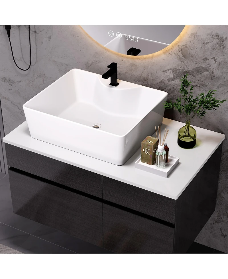 Busdays 31.5 Inches Floating Single Small Bathroom Vanity with Sink