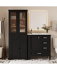 Busdays Bathroom Storage Cabinet and Vanity Sink Combo with Glass Doors, Drawer and Adjustable Shelves