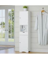 Busdays Tall Narrow Storage Cabinet, 2 Doors and 1 Drawer with Adjustable Shelves, Bathroom or Living Room Organizer