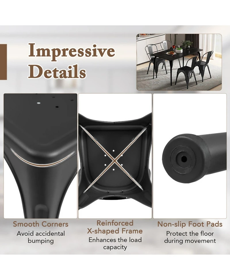 Gouun Set of 4 Metal Dining Chairs with Removable Backrest