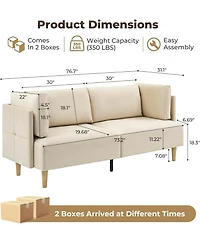 gaomon 76" Loveseat Sofa, Velvet 2-Seater Couch with Deep Seat and Pillows for Living Room