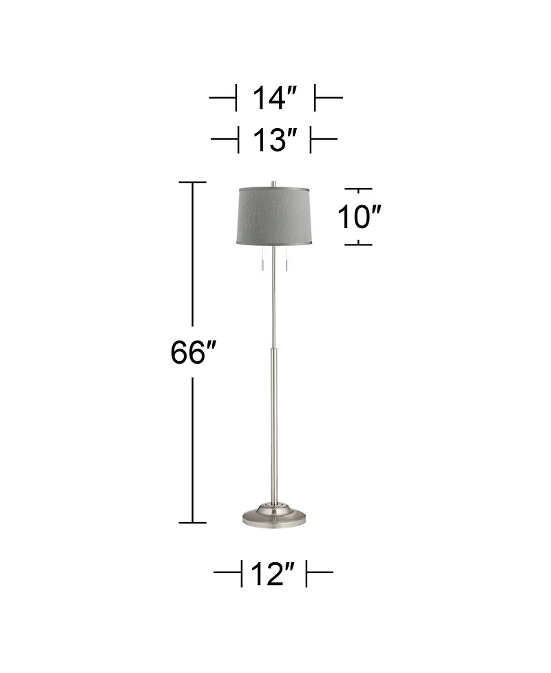 360 Lighting Abba Modern Floor Lamp Standing 66" Tall Brushed Nickel Dupioni for Living Room Bedroom Office House Home