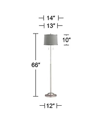 360 Lighting Abba Modern Floor Lamp Standing 66" Tall Brushed Nickel Dupioni for Living Room Bedroom Office House Home