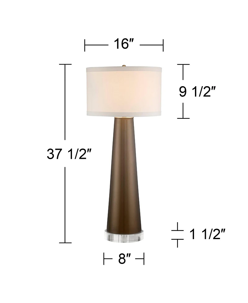 Possini Euro Design Karen Modern Table Lamp with Clear Round Riser 37 1/2" Tall Dark Gold Glass Fabric Drum Shade for Bedroom Living Room