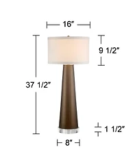 Possini Euro Design Karen Modern Table Lamp with Clear Round Riser 37 1/2" Tall Dark Gold Glass Fabric Drum Shade for Bedroom Living Room