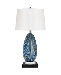 Possini Euro Design Pablo Modern Table Lamp with Square Marble Riser 27" Tall Art Glass Shade for Bedroom Living Room Bedside