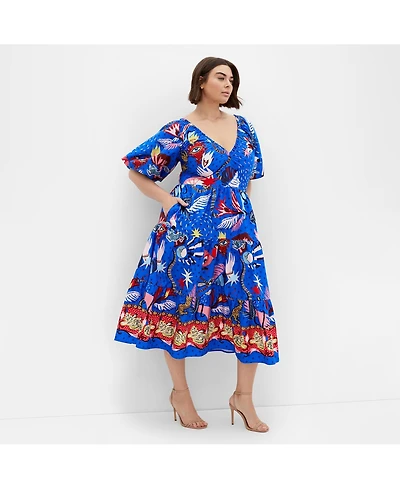 City Chic Women's Simona Print Puff Sleeve Dress