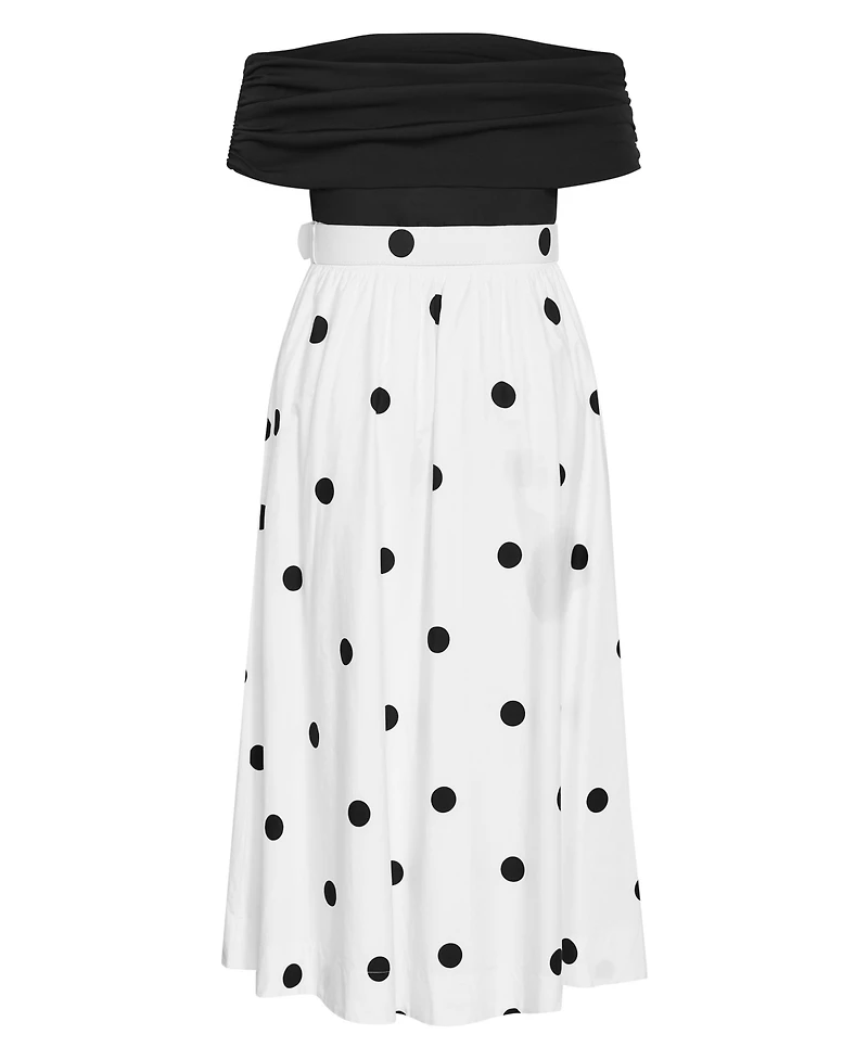 City Chic Women's Anita Off Shoulder Spot Print Dress