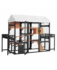 Zeus & Ruta Large Wooden Outdoor Cat Enclosure with Plant Stands Multi Level Playpen Weather Resistant Roof Climbing Ramp