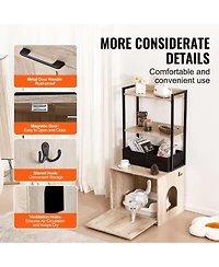 Zeus & Ruta Hidden Cat Litter Box Enclosure Furniture with 2 Shelves and 2 Baskets Modern Pet Cabinet