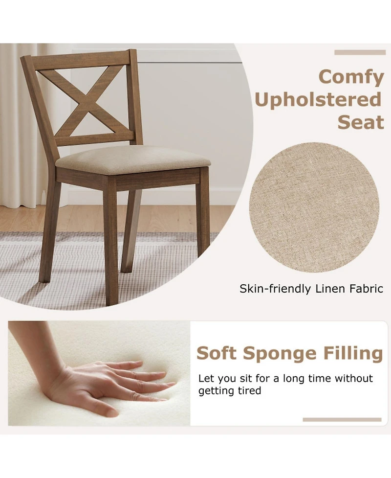 Gouun Set of 2 Modern Farmhouse Dining Chairs with Upholstered Linen Seat and X-Back