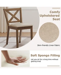 Gouun Set of 2 Modern Farmhouse Dining Chairs with Upholstered Linen Seat and X-Back