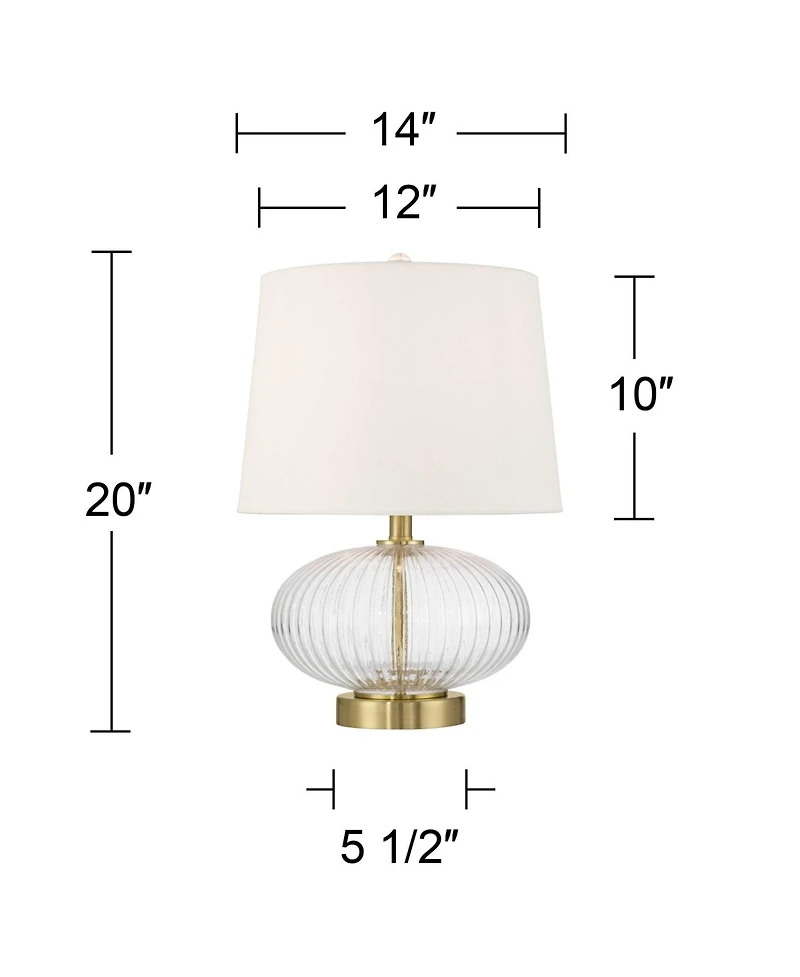 360 Lighting Darrah 20" High Small Mid Century Modern Accent Table Lamp Usb Port Clear Glass Brass Finish Living Room Charging