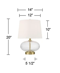 360 Lighting Darrah 20" High Small Mid Century Modern Accent Table Lamp Usb Port Clear Glass Brass Finish Living Room Charging
