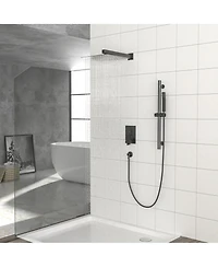 Busdays Shower System with Adjustable Slide Bar,12 Inch Wall Mounted Square Shower System with Rough-in Valve,Matte black