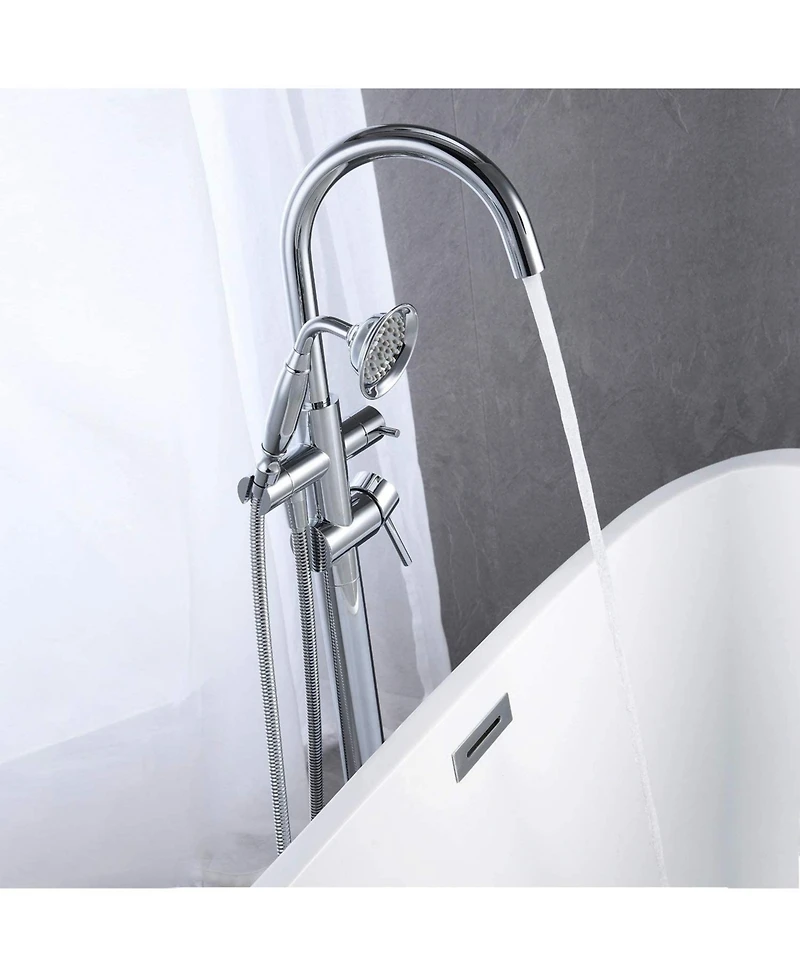 Busdays Freestanding Tub Filler Bathtub Faucet Chrome with Hand Held Shower Floor-Mount