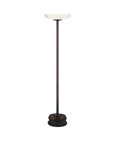 Possini Euro Design Meridian Light Blaster Modern Torchiere Floor Lamp with Riser 72" Tall Oil Rubbed Bronze Led Frosted Glass Shade for Living R