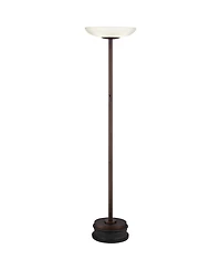 Possini Euro Design Meridian Light Blaster Modern Torchiere Floor Lamp with Riser 72" Tall Oil Rubbed Bronze Led Frosted Glass Shade for Living R