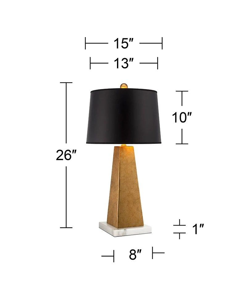 Possini Euro Design Obelisk Modern Table Lamp with Square Marble Riser 26" High Gold Leaf Drum Shade for Bedroom Living Room Bedside Home Kids