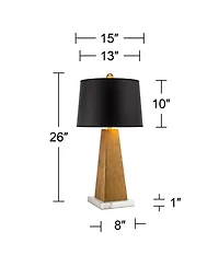 Possini Euro Design Obelisk Modern Table Lamp with Square Marble Riser 26" High Gold Leaf Drum Shade for Bedroom Living Room Bedside Home Kids