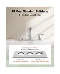Busdays Brushed Stainless Steel 3 Hole Bathtub Faucet Set, Waterfall Gooseneck Deck Mount Tub Faucet with 2 Handles