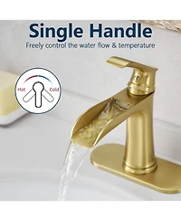 Busdays Nickel Gold Waterfall Bathroom Sink Faucet 1 Hole with Deck Plate, Pop Up Drain and Supply Lines