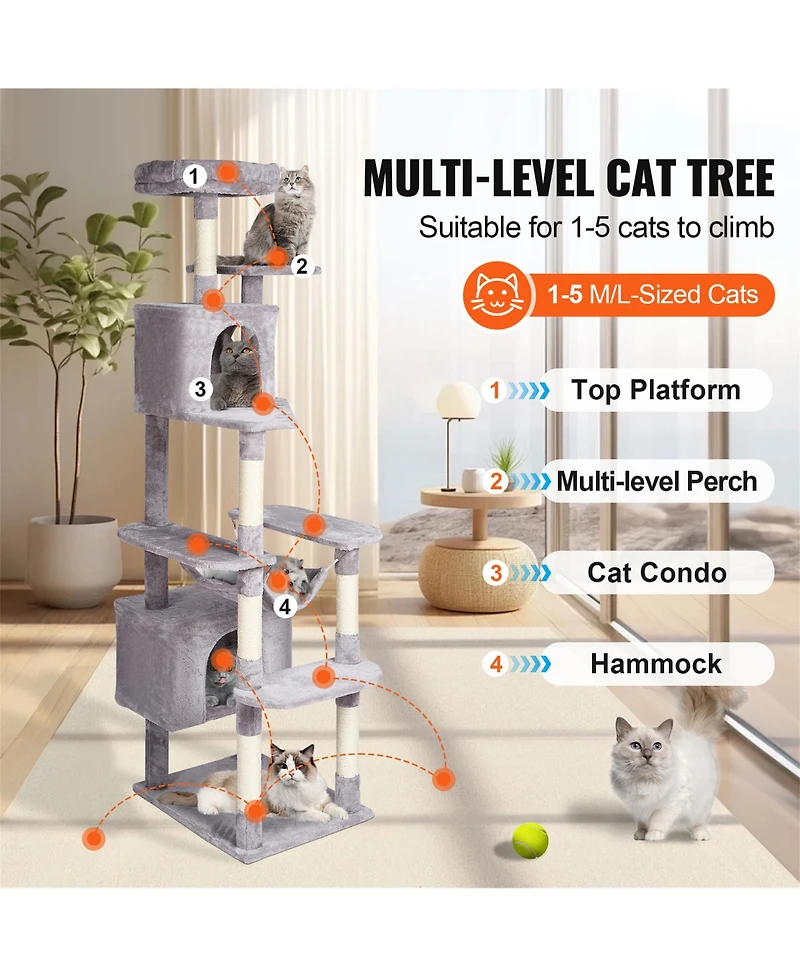 Zeus & Ruta 72 Inch Modern Cat Tree Tower with 2 Condos Sisal Scratching Posts Large Activity Center