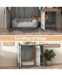 Zeus & Ruta Cat Litter Box Cabinet with Power Outlet Hidden Modern Furniture for Large Automatic Litter Boxes with Litter Catcher