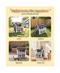 Zeus & Ruta 2 Story Wooden Cat House With Balcony Insulated Waterproof Outdoor Shelter For 1 3 Cats In Winter