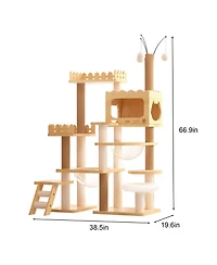 Zeus & Ruta 66.9 in. Modern Cat Tree Tower For Indoor Cats With Sisal Scratching Posts Window Seat And Condo