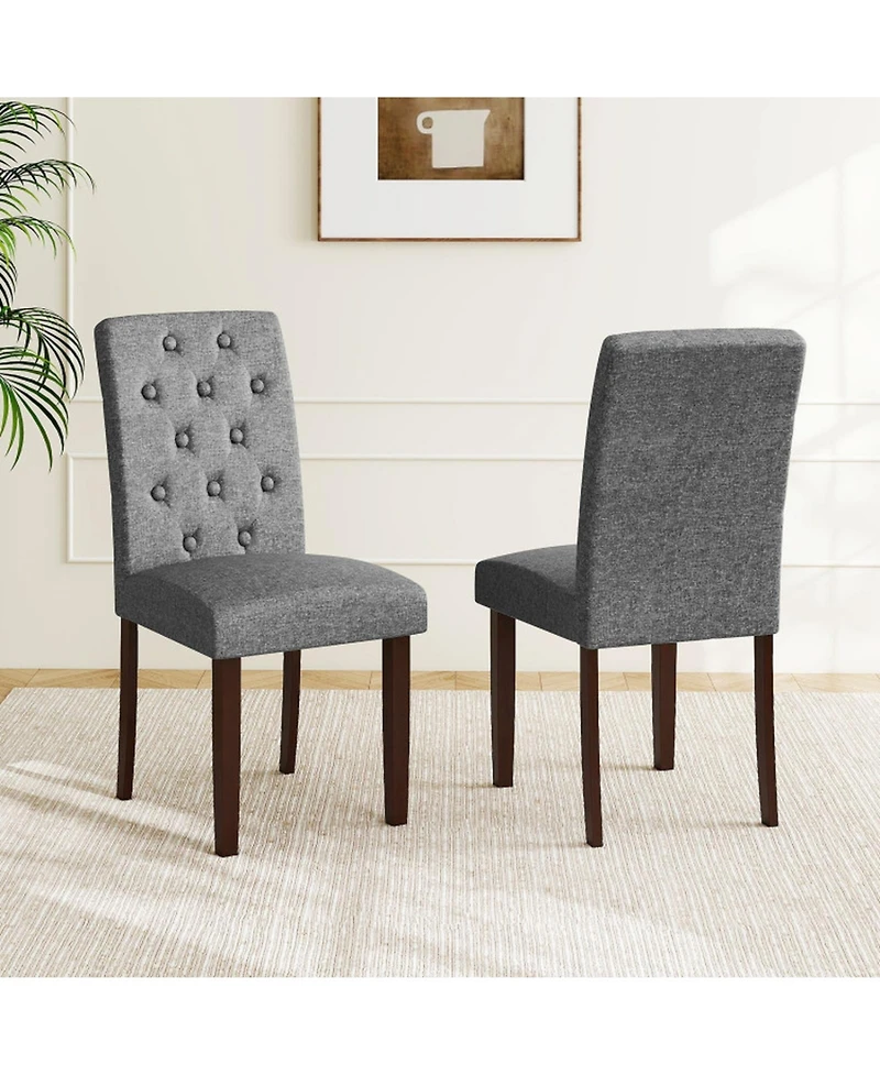 Gouun Set of 2 Button-Tufted Fabric Dining Chairs with Spring Cushion and Curved Back