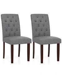 Gouun Set of 2 Button-Tufted Fabric Dining Chairs with Spring Cushion and Curved Back