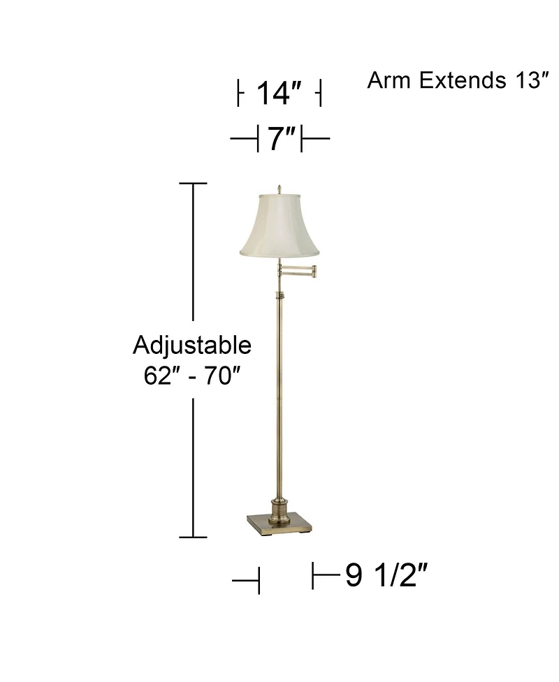 360 Lighting Traditional Swing Arm Floor Lamp 70" Tall Antique Brass Imperial Creme Fabric Bell Shade