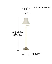 360 Lighting Traditional Swing Arm Floor Lamp 70" Tall Antique Brass Imperial Creme Fabric Bell Shade