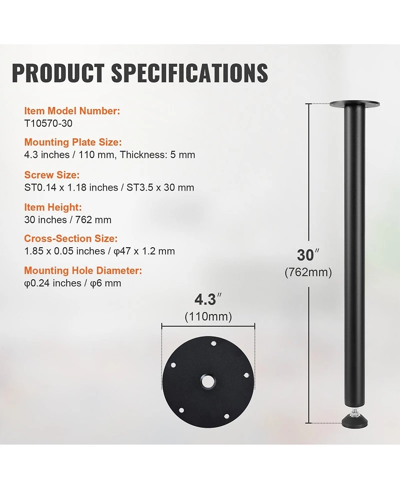 Gouun 30 in Adjustable Desk Legs Set of 4, Reinforced Steel Table Legs with 1200 lbs Load Capacity