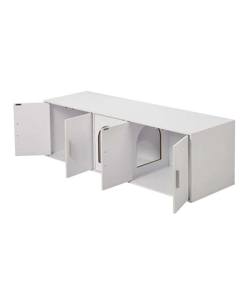 Gouun Hidden Cat Litter Box Enclosure Furniture for 2 Cats with Double Rooms and 5 Doors