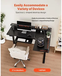 Gouun L Shaped Electric Standing Desk 63 x 43 in, Adjustable Height Corner Desk with Keyboard Tray and Power Strip