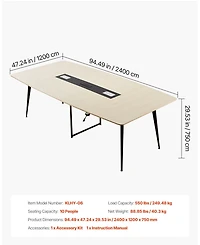 Gouun 8 ft Boat Shaped Conference Table for 10 Person with Charge Station, Modern Office Meeting Desk